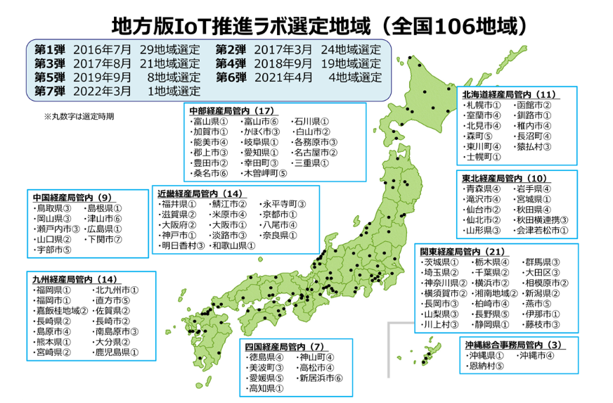 地方版IoT推進ラボ選定地域（全国106地域）